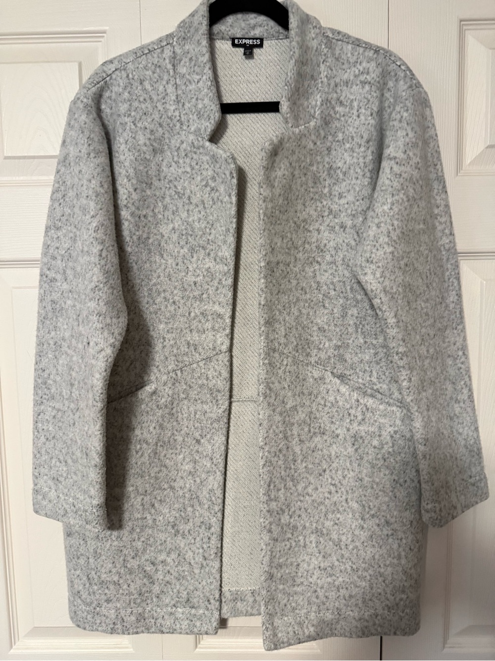 Express Light Gray Open-Front Wool Blend Coat